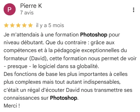 Avis Google d'un·e participant·e à nos formations graphisme